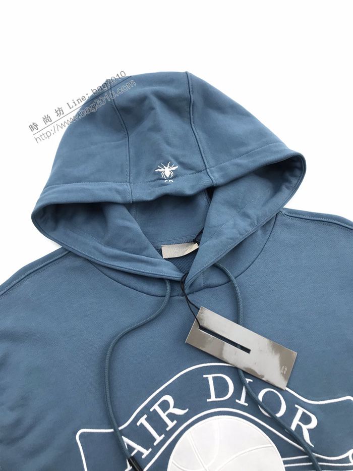 Dior男裝 迪奧秋冬新款藍色衛衣 DIOR聯合XAIRJIRDAN小蜜蜂刺繡拼接連帽衛衣  ydi3130